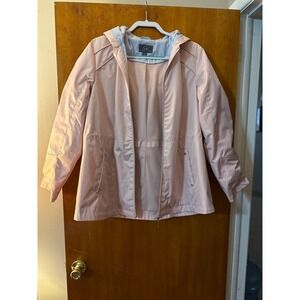 Gallery New York Womens XL Pink Hooded Rain Jacket Lightweight Full Zip Coat